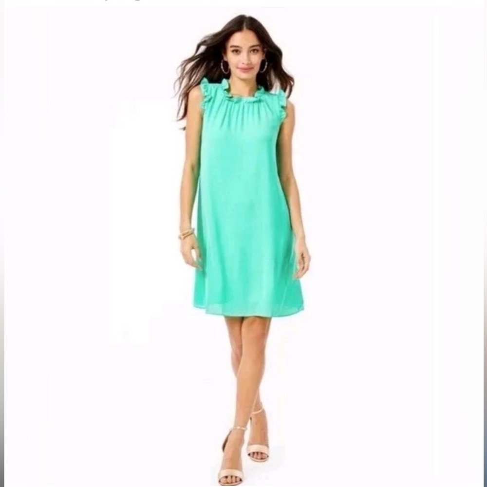 Lilly Pulitzer Teal Talisa Ruffled Collar
Shift Dress
